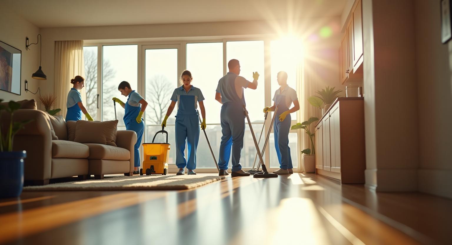 Cleaning team at work in a bright Manchester home