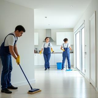 End of tenancy cleaning team restoring rental flat